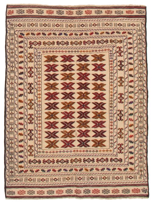 Afghan Shiravan SMK 4'6" x 5'11" Flat-Weave Wool Tapestry Kilim 