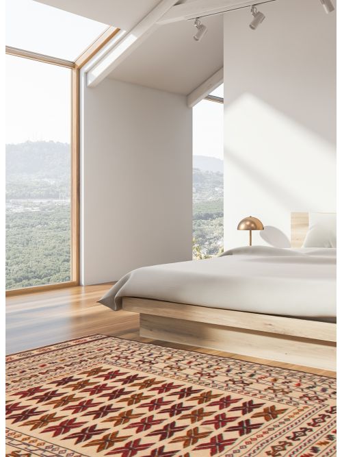 Afghan Shiravan SMK 4'6" x 5'11" Flat-Weave Wool Tapestry Kilim 