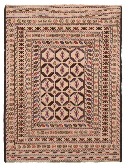 Afghan Shiravan SMK 4'1" x 6'1" Flat-Weave Wool Tapestry Kilim 