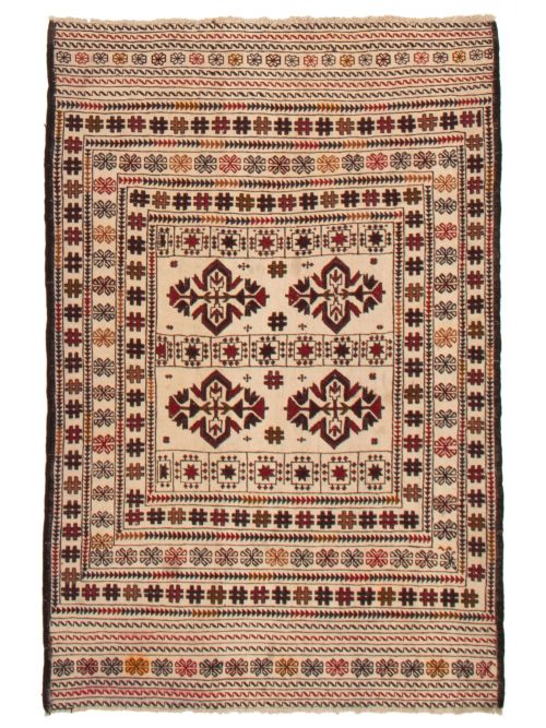 Afghan Shiravan SMK 4'2" x 6'3" Flat-Weave Wool Tapestry Kilim 