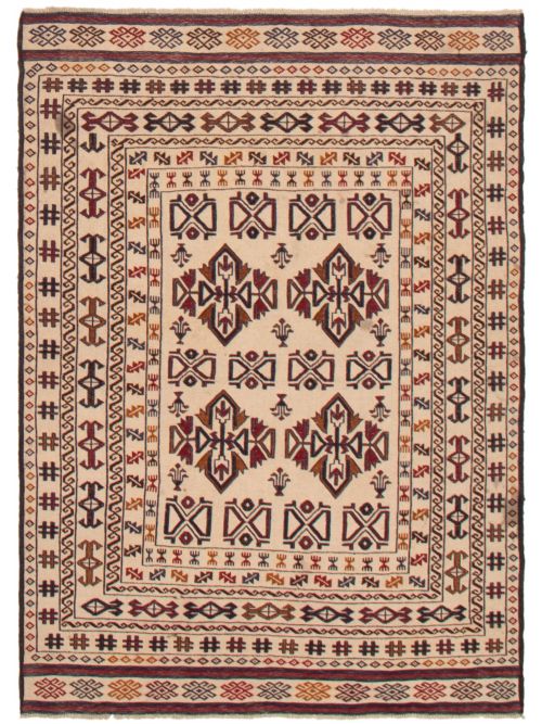 Afghan Shiravan SMK 4'3" x 6'2" Flat-Weave Wool Tapestry Kilim 
