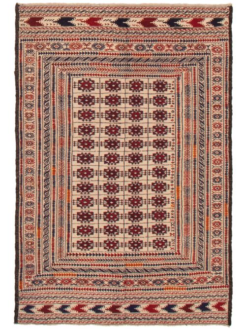 Afghan Shiravan SMK 4'3" x 6'3" Flat-Weave Wool Tapestry Kilim 