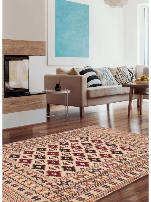 Afghan Shiravan SMK 4'3" x 6'3" Flat-Weave Wool Tapestry Kilim 