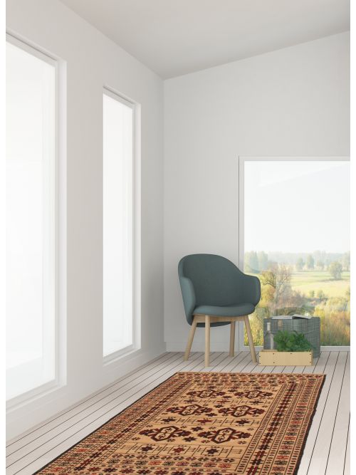 Afghan Shiravan SMK 3'11" x 6'3" Flat-Weave Wool Tapestry Kilim 