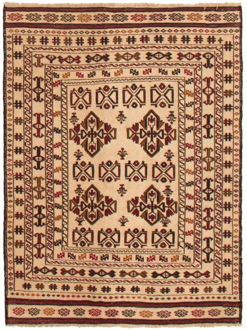 Afghan Shiravan SMK 4'2" x 5'11" Flat-Weave Wool Tapestry Kilim 