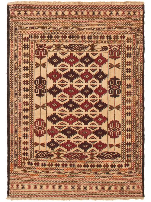 Afghan Shiravan SMK 4'3" x 6'1" Flat-Weave Wool Tapestry Kilim 