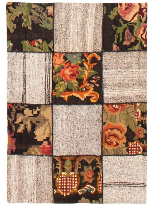 Turkish Moldovia Patch 3'7" x 4'11" Flat-Weave Wool Tapestry Kilim 
