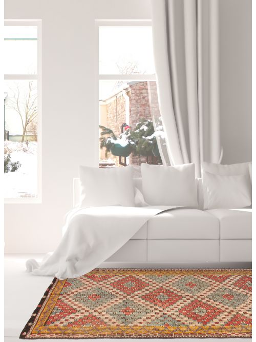 Turkish Konya 4'11" x 11'7" Flat-Weave Wool Tapestry Kilim 