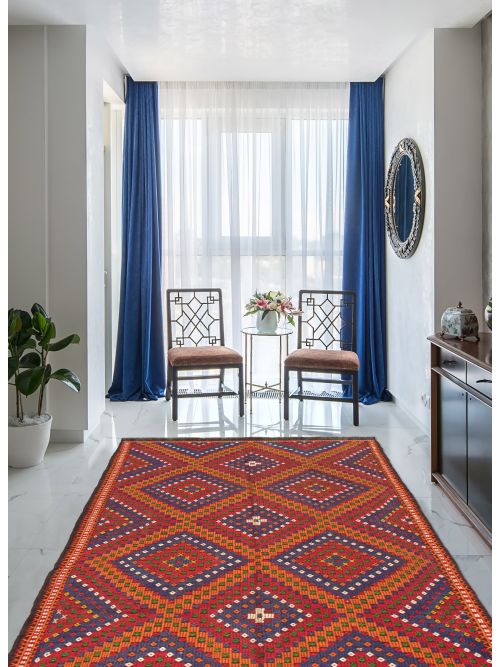 Turkish Konya 6'3" x 11'2" Flat-Weave Wool Tapestry Kilim 