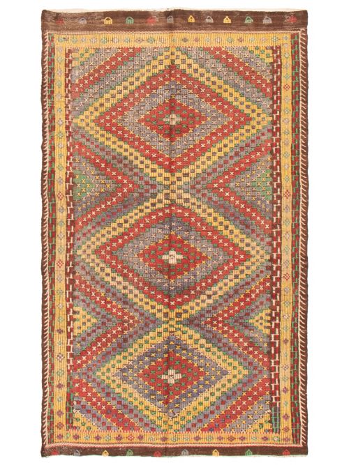 Turkish Konya 5'3" x 9'4" Flat-Weave Wool Tapestry Kilim 