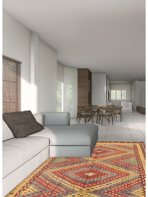 Turkish Konya 5'3" x 9'4" Flat-Weave Wool Tapestry Kilim 