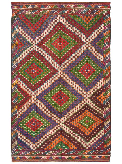 Turkish Konya 6'4" x 10'6" Flat-Weave Wool Tapestry Kilim 