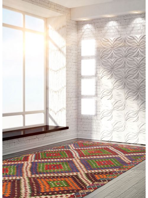 Turkish Konya 6'4" x 10'6" Flat-Weave Wool Tapestry Kilim 
