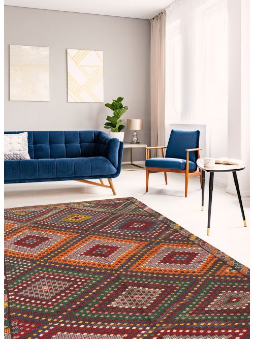 Turkish Konya 6'4" x 11'2" Flat-Weave Wool Tapestry Kilim 