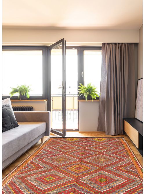 Turkish Konya 6'0" x 10'8" Flat-Weave Wool Tapestry Kilim 