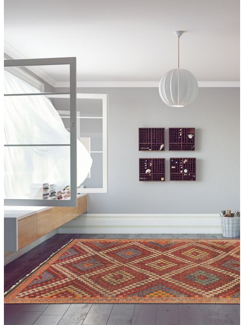 Turkish Konya 6'3" x 11'2" Flat-Weave Wool Tapestry Kilim 