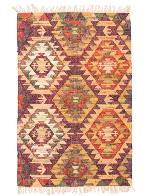 Indian Color Play 4'0" x 6'0" Flat-Weave Cotton Kilim 