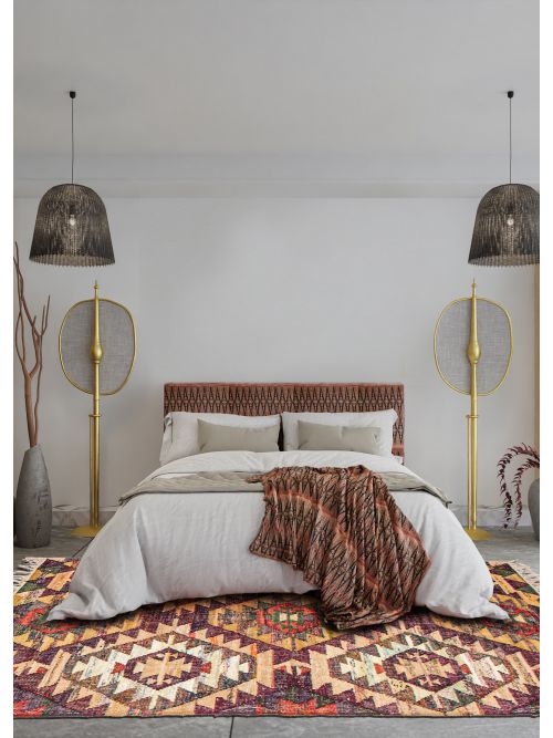 Indian Color Play 4'0" x 6'0" Flat-Weave Cotton Kilim 
