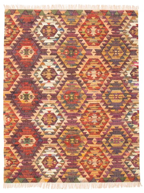Indian Color Play 8'0" x 10'0" Flat-Weave Cotton Kilim 