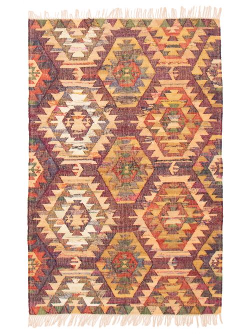 Indian Color Play 5'0" x 8'0" Flat-Weave Cotton Kilim 