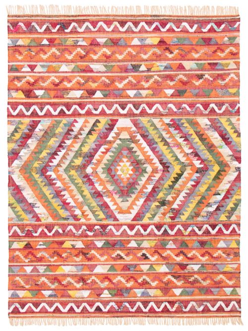 Indian Color Play 8'0" x 10'0" Flat-Weave Cotton Kilim 