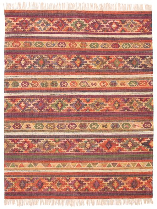 Indian Color Play 8'0" x 10'0" Flat-Weave Cotton Kilim 