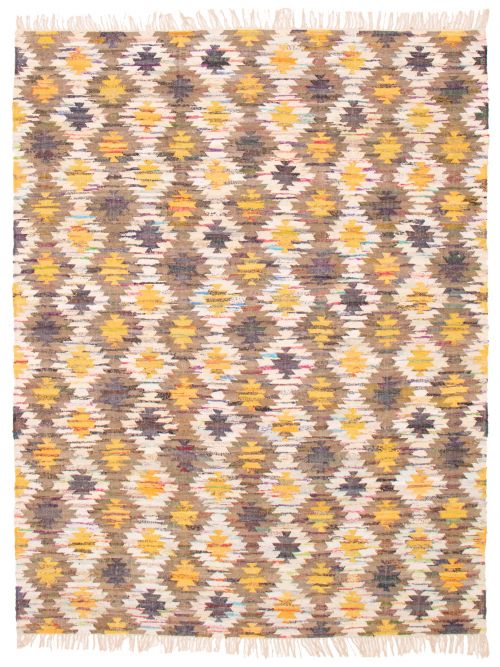 Indian Color Play 8'0" x 10'0" Flat-Weave Cotton Kilim 