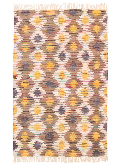 Indian Color Play 5'0" x 8'0" Flat-Weave Cotton Kilim 