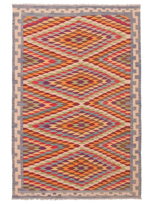 Turkish Bold and Colorful 6'6" x 9'9" Flat-Weave Wool Kilim 