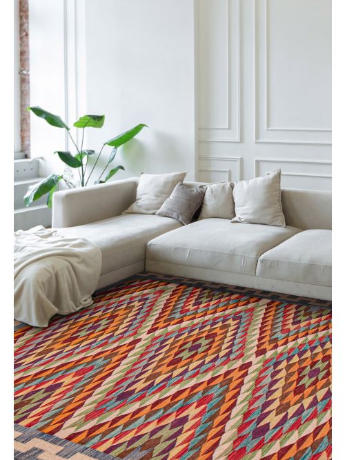 Turkish Bold and Colorful 6'6" x 9'9" Flat-Weave Wool Kilim 