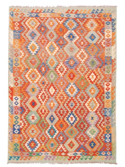 Turkish Bold and Colorful 6'7" x 9'9" Flat-Weave Wool Kilim 