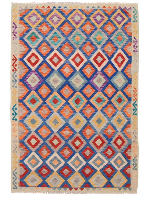 Turkish Bold and Colorful 6'6" x 9'9" Flat-Weave Wool Kilim 