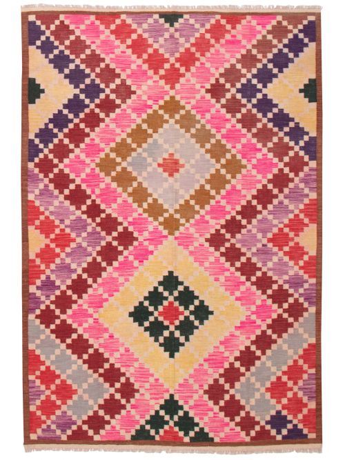Turkish Bold and Colorful 6'7" x 9'6" Flat-Weave Wool Kilim 