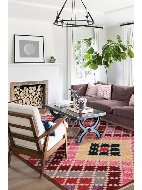 Turkish Bold and Colorful 6'7" x 9'6" Flat-Weave Wool Kilim 