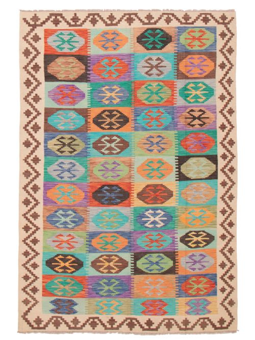 Turkish Bold and Colorful 6'7" x 9'9" Flat-Weave Wool Kilim 