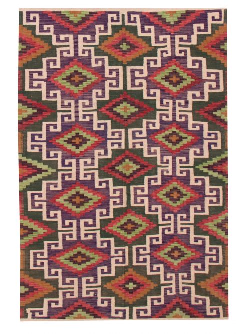 Turkish Bold and Colorful 6'6" x 9'9" Flat-Weave Wool Kilim 