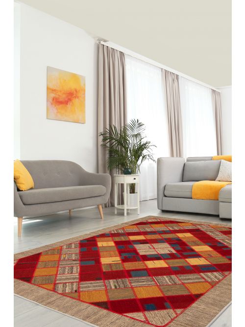 Turkish Ottoman Yama Patchwork 5'7" x 7'8" Flat-Weave Wool Tapestry Kilim 