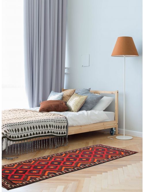 Turkish Kashkoli 4'7" x 13'7" Flat-Weave Wool Kilim 