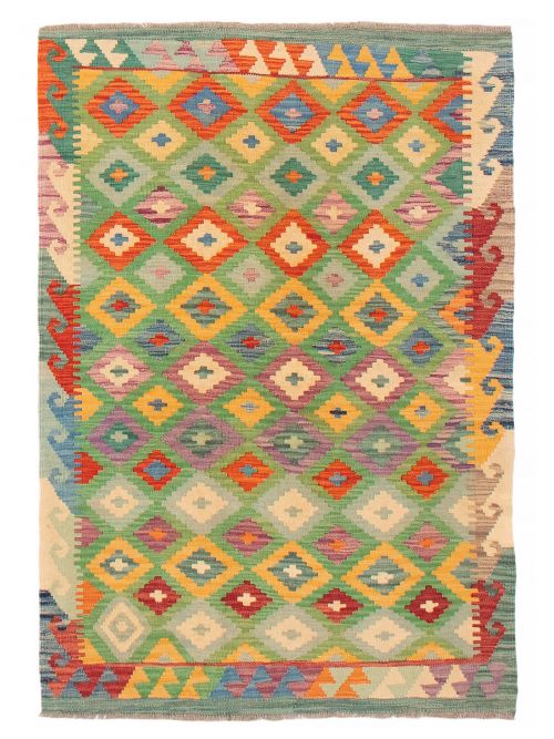 Turkish Bold and Colorful 3'5" x 5'1" Flat-Weave Wool Kilim 