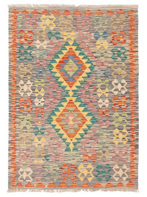 Turkish Bold and Colorful 3'3" x 4'7" Flat-Weave Wool Kilim 