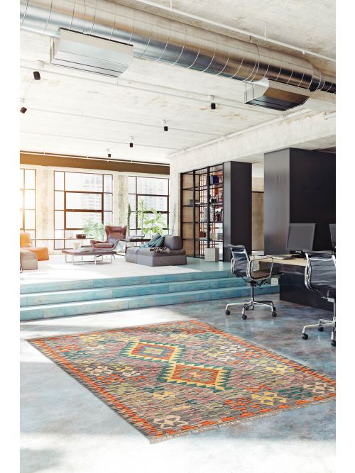 Turkish Bold and Colorful 3'3" x 4'7" Flat-Weave Wool Kilim 