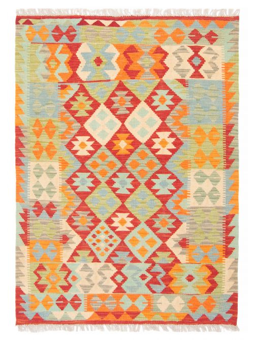 Turkish Bold and Colorful 3'3" x 4'8" Flat-Weave Wool Kilim 