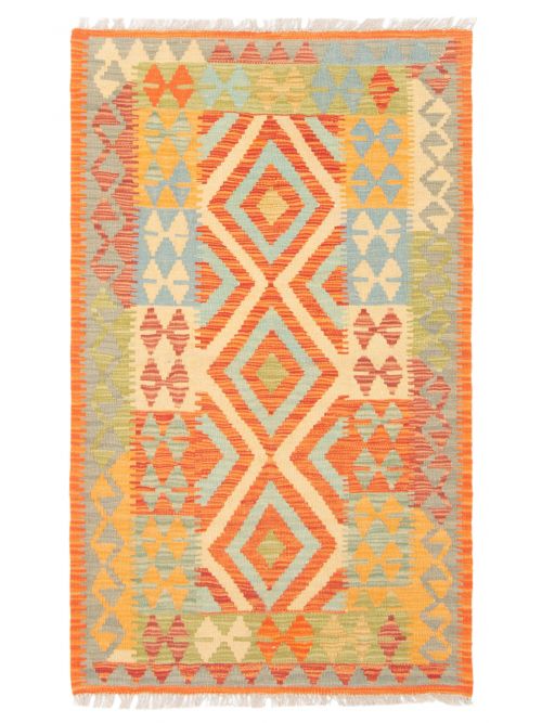 Turkish Bold and Colorful 2'8" x 4'5" Flat-Weave Wool Kilim 