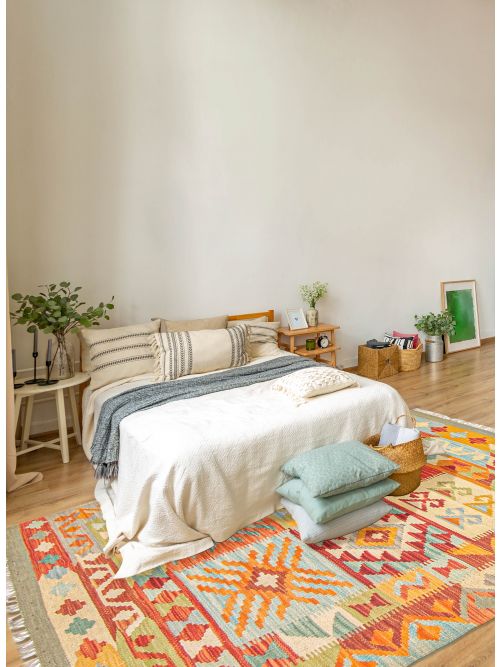 Turkish Bold and Colorful 3'0" x 4'4" Flat-Weave Wool Kilim 