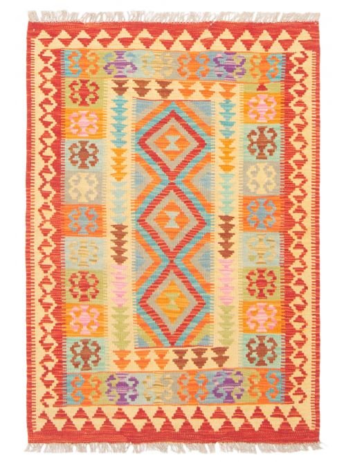 Turkish Bold and Colorful 2'11" x 3'11" Flat-Weave Wool Kilim 