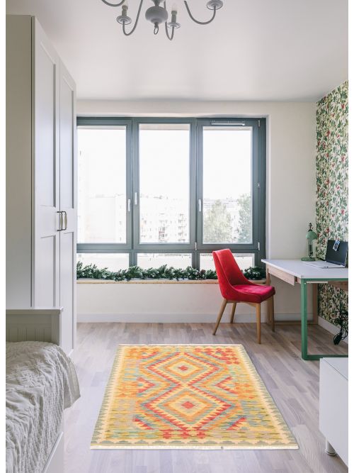 Turkish Bold and Colorful 2'8" x 4'4" Flat-Weave Wool Kilim 