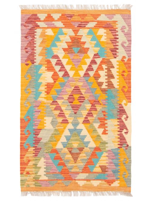 Turkish Bold and Colorful 2'7" x 4'3" Flat-Weave Wool Kilim 