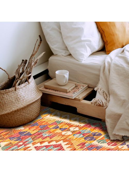 Turkish Bold and Colorful 2'8" x 3'10" Flat-Weave Wool Kilim 