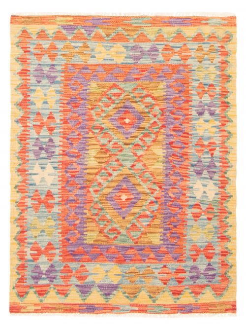 Turkish Bold and Colorful 3'1" x 4'0" Flat-Weave Wool Kilim 