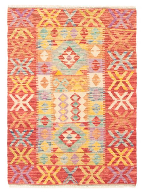 Turkish Bold and Colorful 2'9" x 3'10" Flat-Weave Wool Kilim 